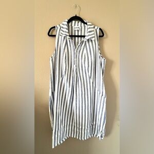 Meri Skye Linen Blend Striped Shirt Dress